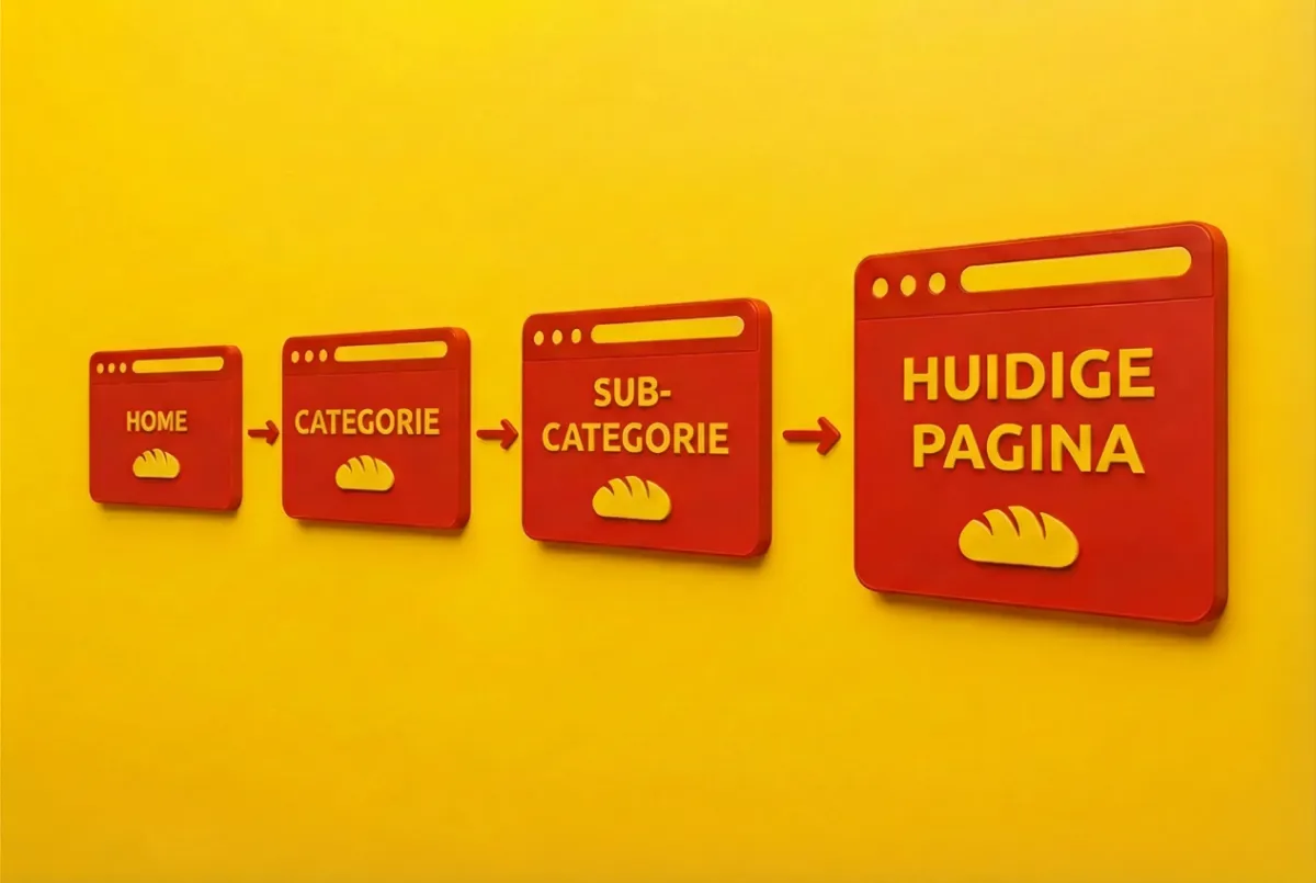 Visuele weergave van een SEO-geoptimaliseerde webshop sitestructuur en breadcrumbs