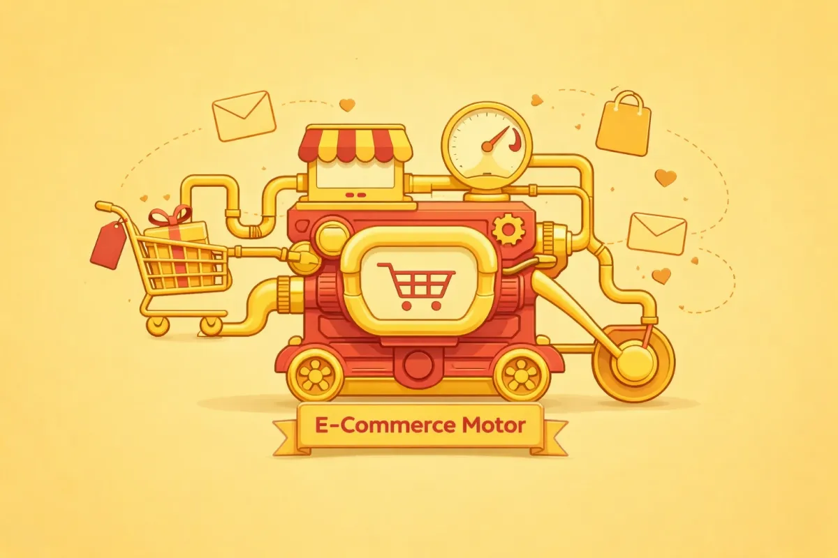 E-commerce techniek illustratie: Headless architectuur, ERP systemen en PIM data koppelingen.