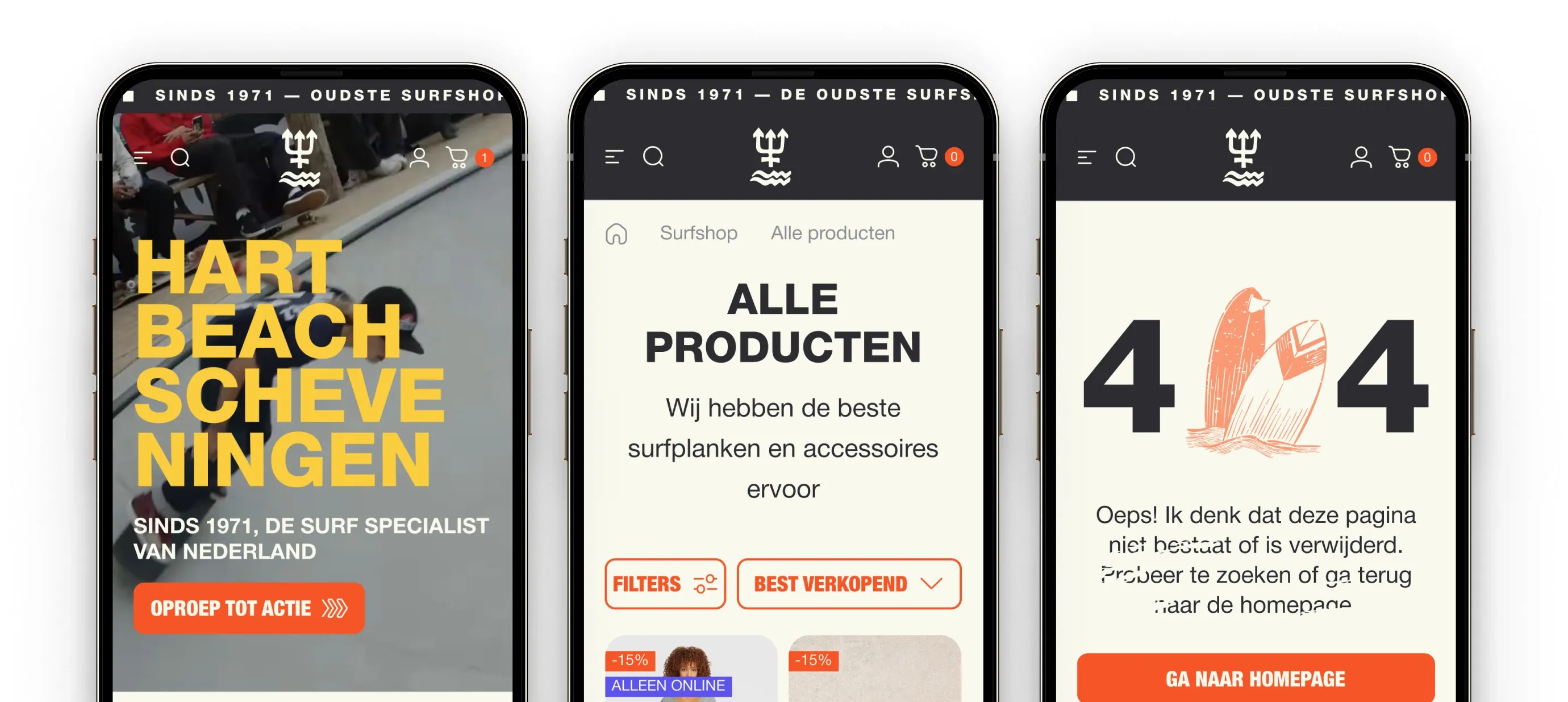 Drie mobiele Shopify-weergaves van Hart Beach