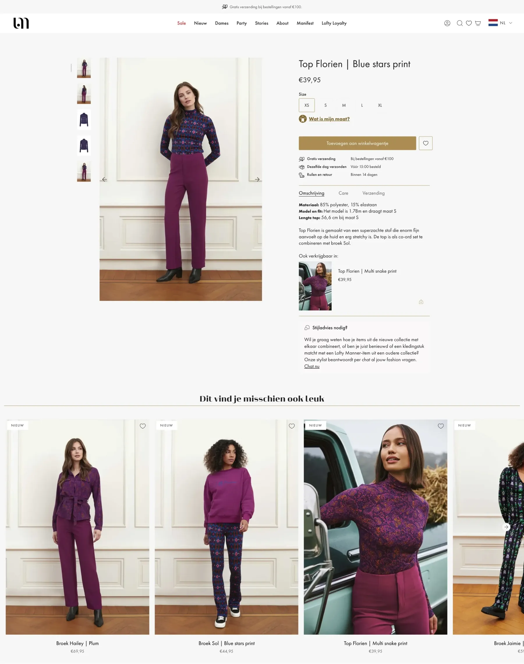 Shopify-productpagina voor fashionmerk Lofty Manner ontworpen door Opklopper