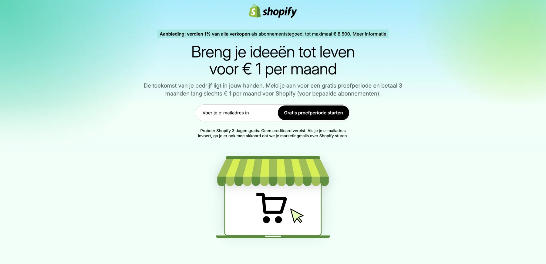 Printscreen startpagina account aanmaken Shopify