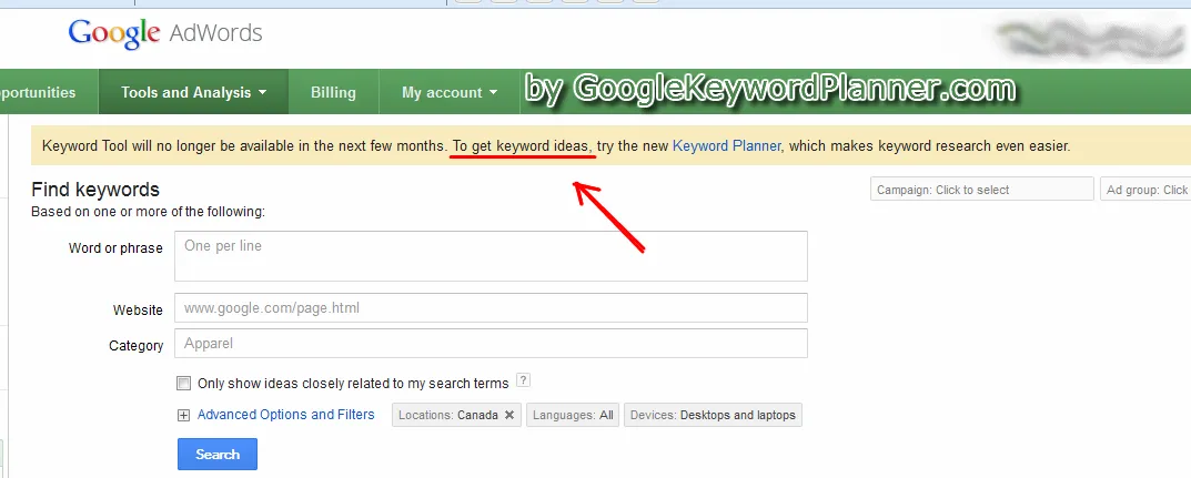 De officiële melding dat de Google Keyword Tool stopt en overgaat in de Keyword Planner