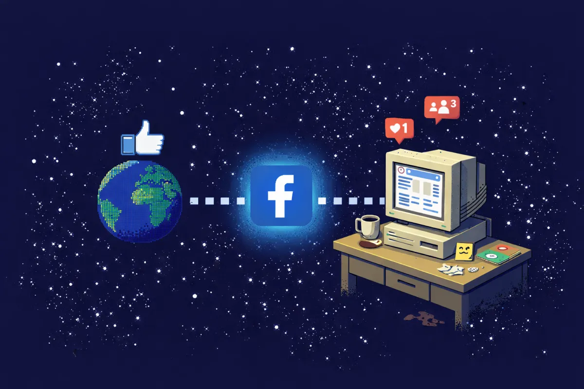 Illustratie van social media, oude computer en likes