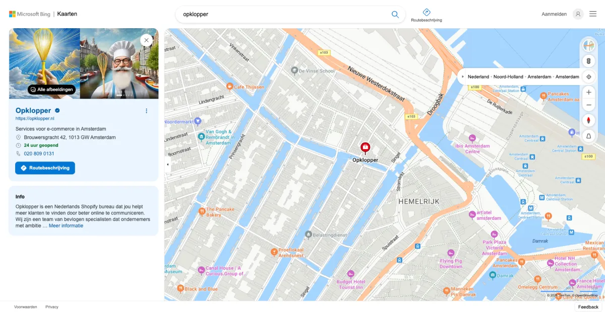 Screenshot van de hypermoderne Bing Maps interface uit 2026