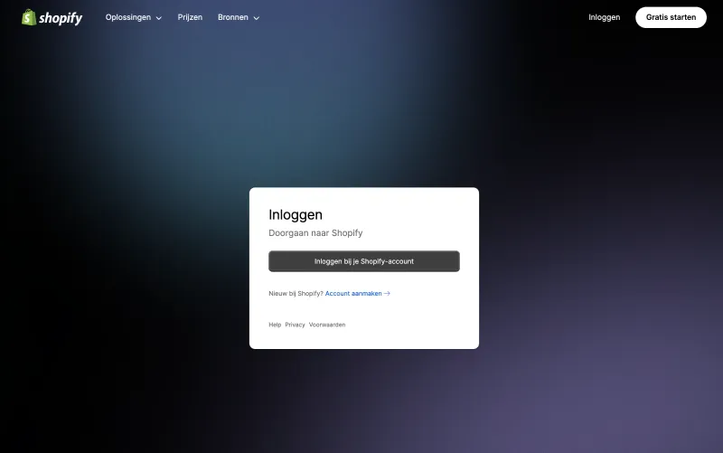 Shopify login scherm printscreen desktop