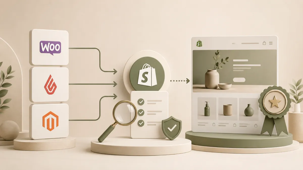 3D-illustratie voor het kiezen van een Shopify migratie bureau.