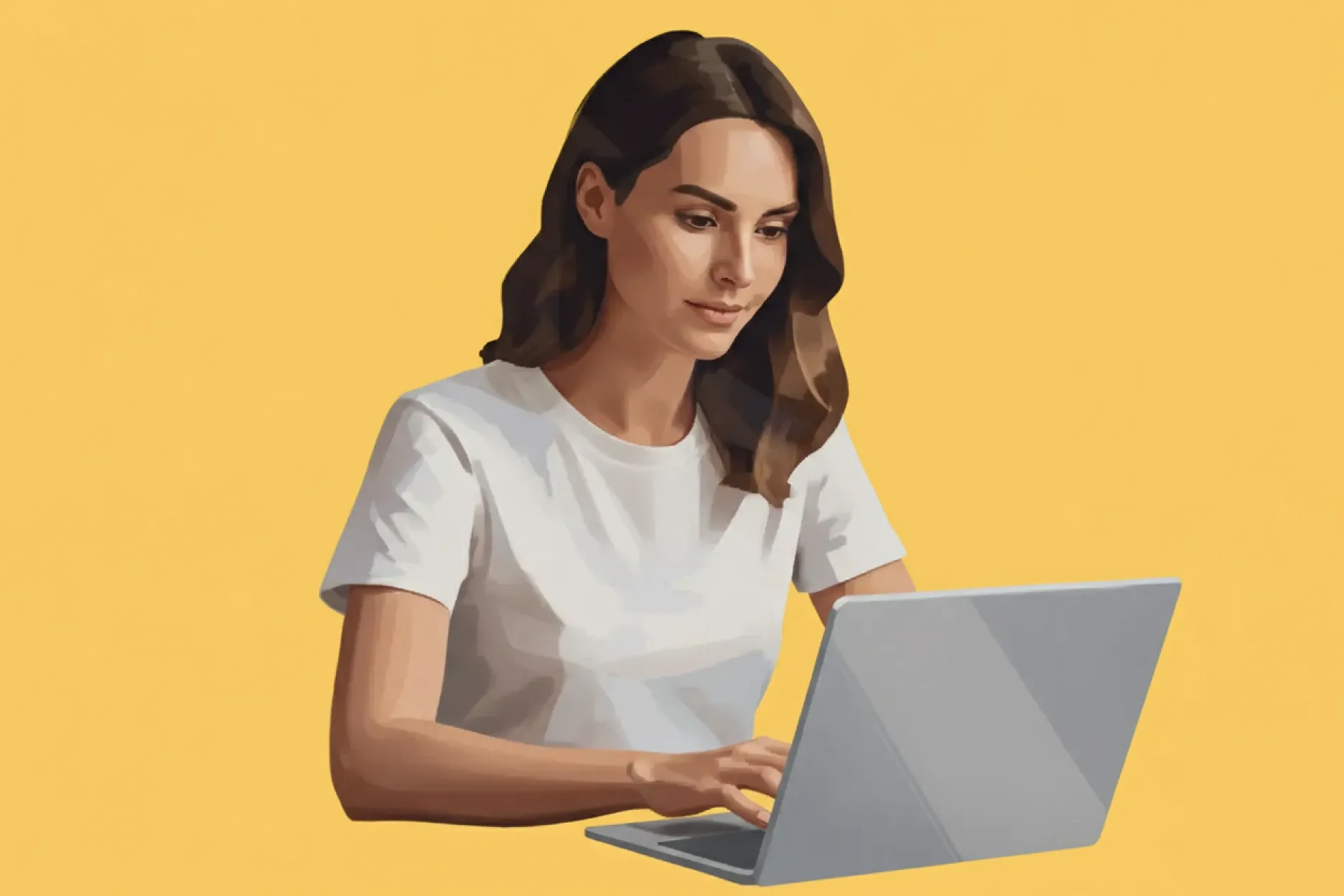 Illustratie van vrouwelijke ondernemer met laptop – symbool voor creatief en datagedreven ondernemen