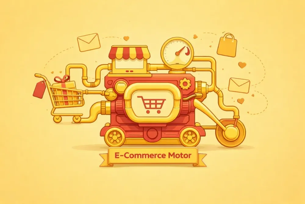 Illustratie van de motoriek en de werking van een e-commerce platform - Wat is een e-commerce platform definitie