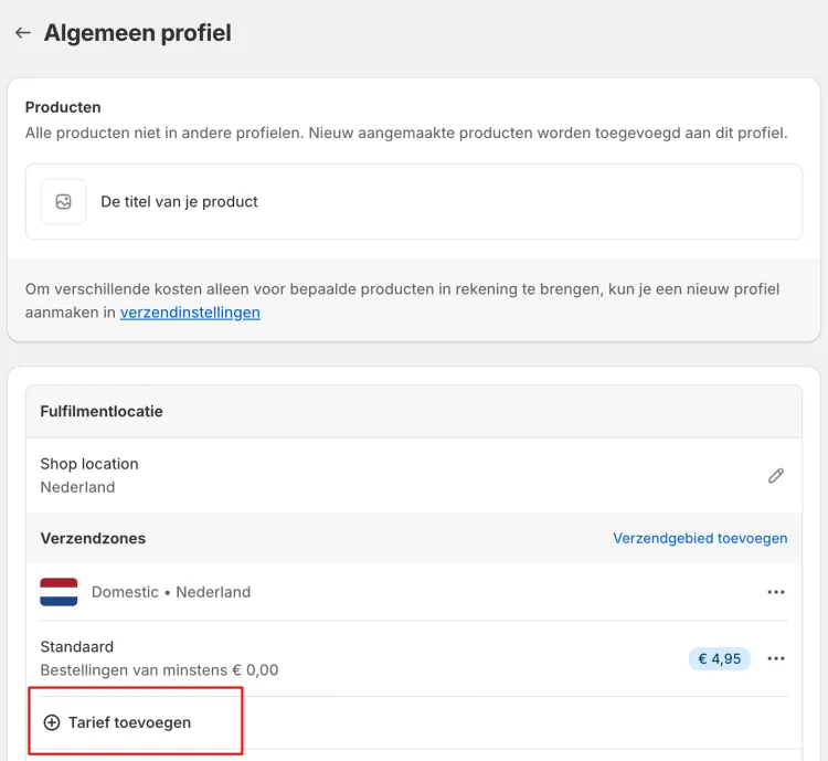 Een nieuw verzendtarief handmatig toevoegen
