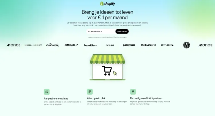 Stap 1: Shopify account aanmaken via het registratiescherm