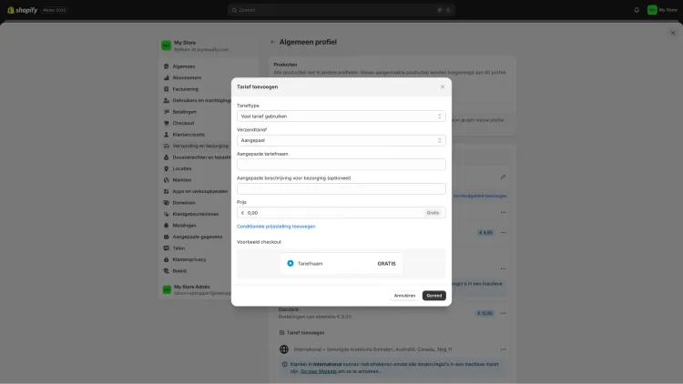 Voorwaarden en kosten instellen op basis van orderwaarde of gewicht
