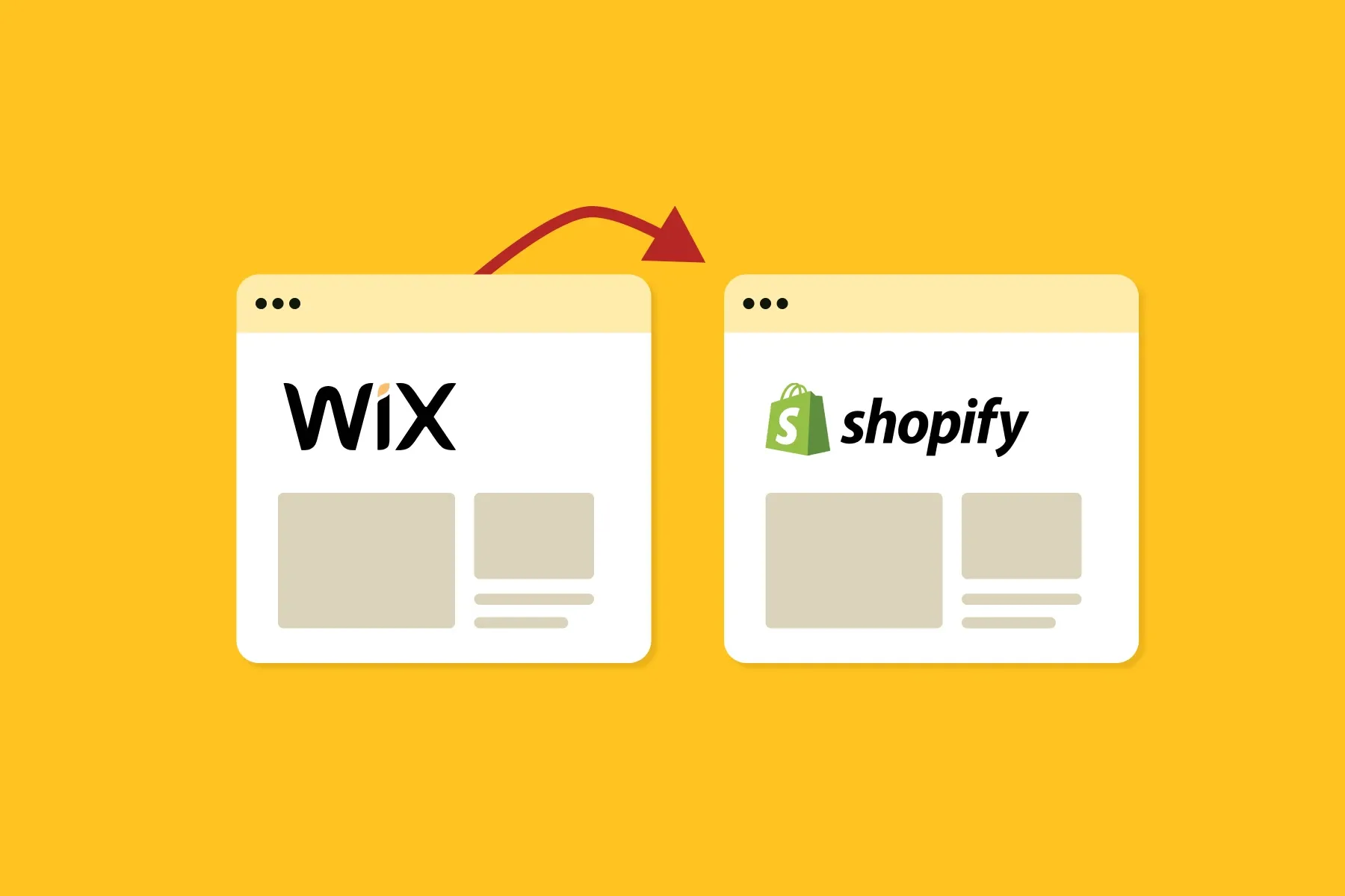 Beeld met logo Wix en rode pijl naar Shopify