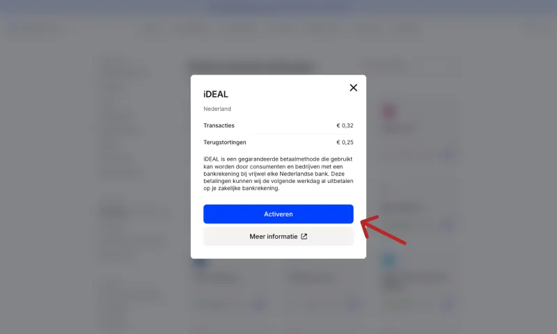 iDEAL definitief activeren in de pop-up