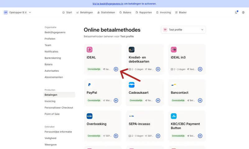 Overzicht van beschikbare betaalmethoden in Mollie