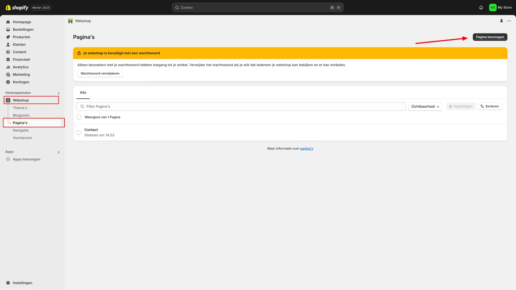 Printscreen van Shopify backend pagina toevoegen