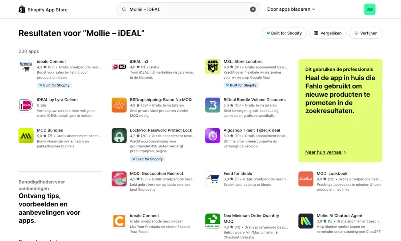 Zoekresultaten voor Mollie in de Shopify App Store