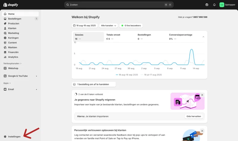 Shopify payments instellen locatie instellingen