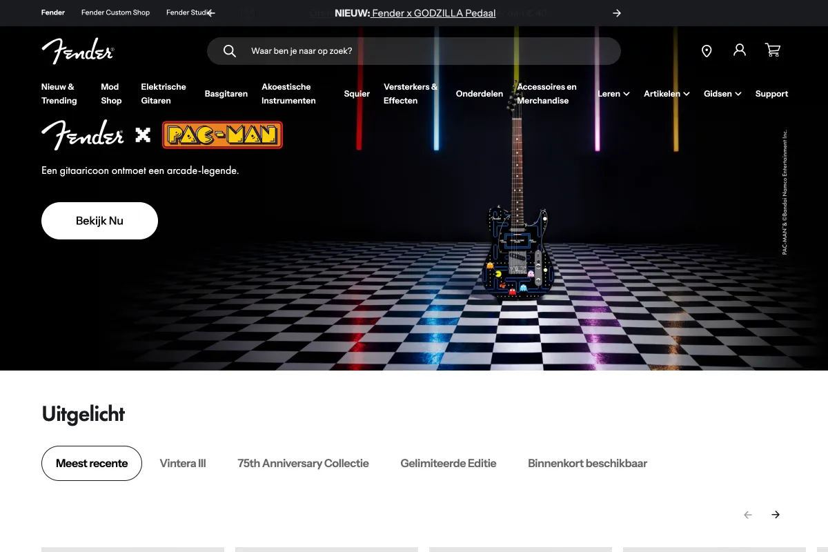 Shopify webshop voorbeeld - De product configurator van Fender