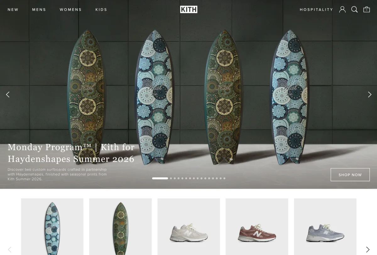 Shopify webshop voorbeeld - Het e-commerce design van Kith Europe