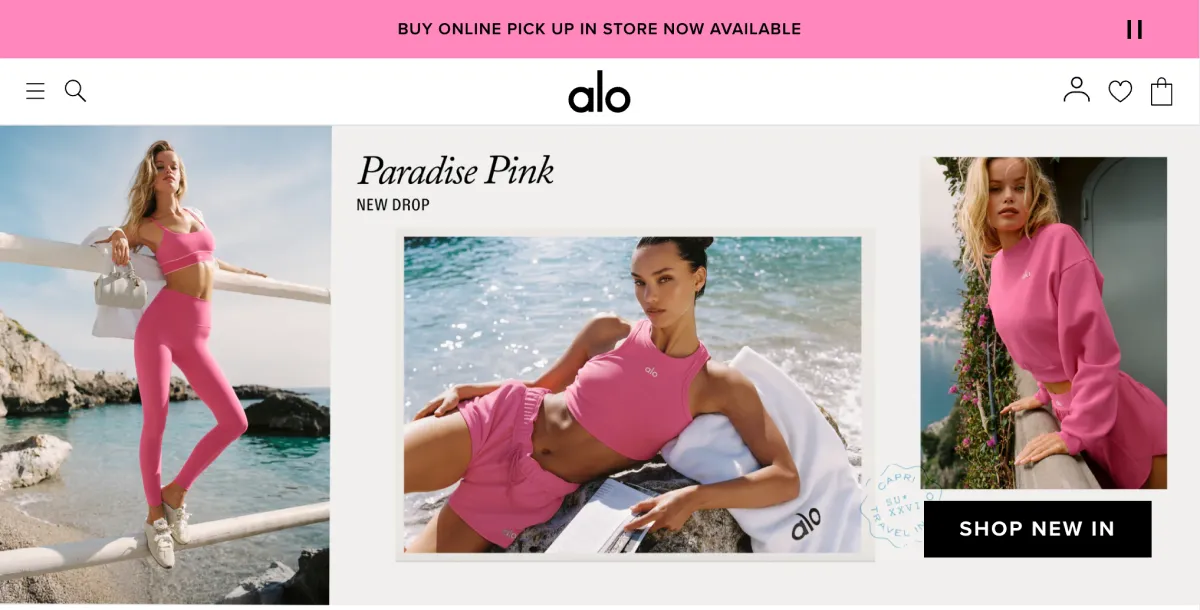 Shopify webshop voorbeeld - Het premium brand design van Alo Yoga