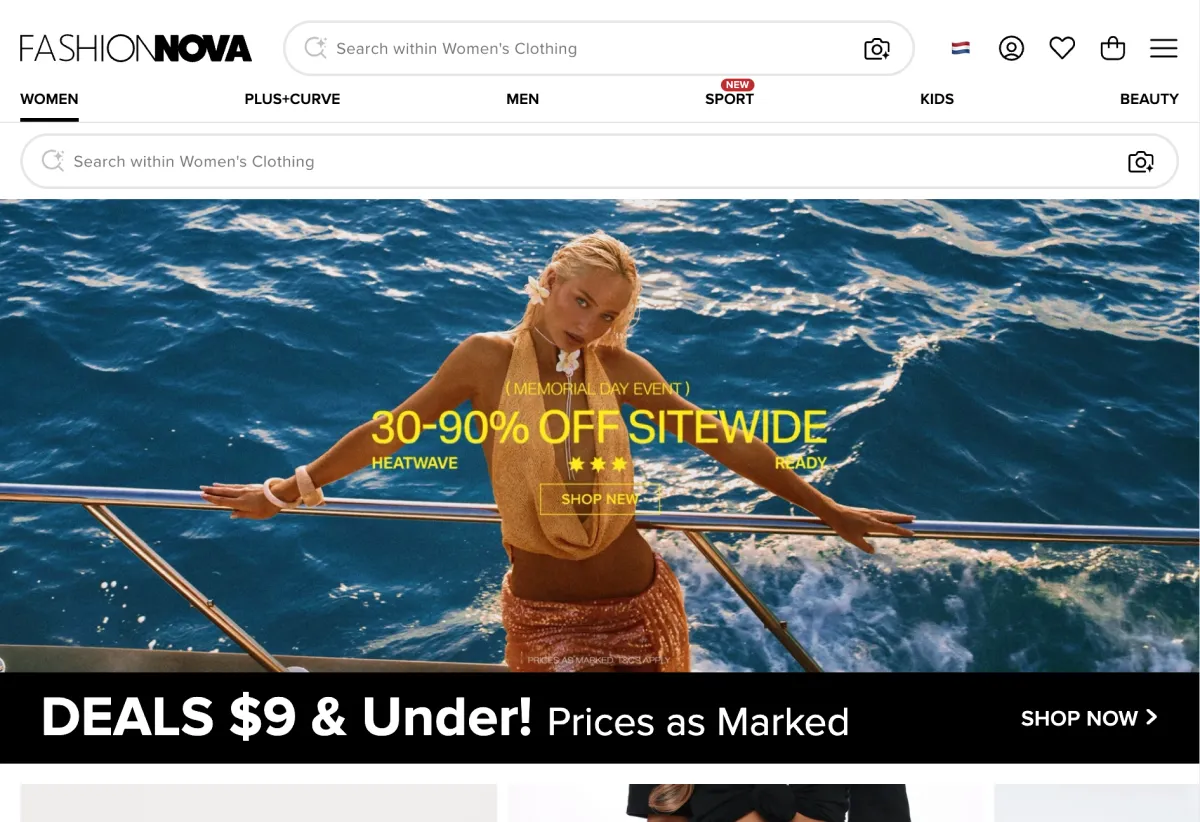 Shopify webshop voorbeeld - De webshoptemplate van Fashion Nova