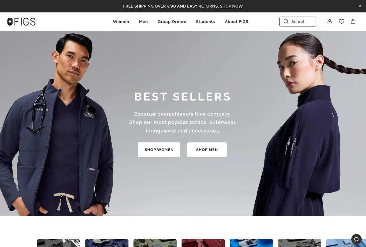 Shopify webshop voorbeeld - Het cleane medische design van FIGS