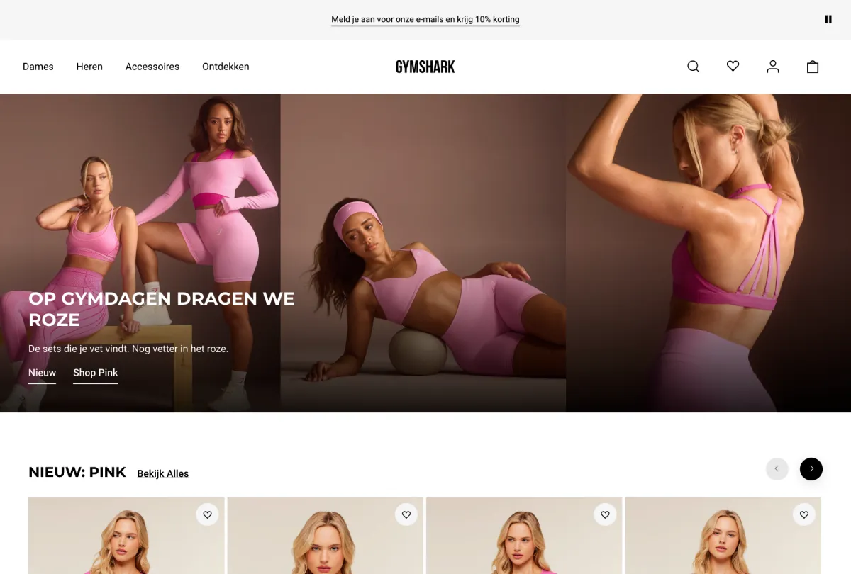 Shopify webshop voorbeeld - Het homepage design van Gymshark