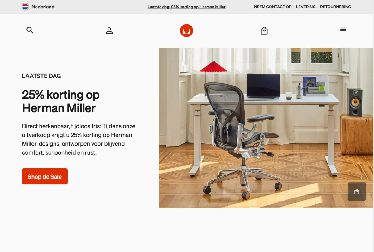 Shopify webshop voorbeeld - Het high-ticket design van Herman Miller