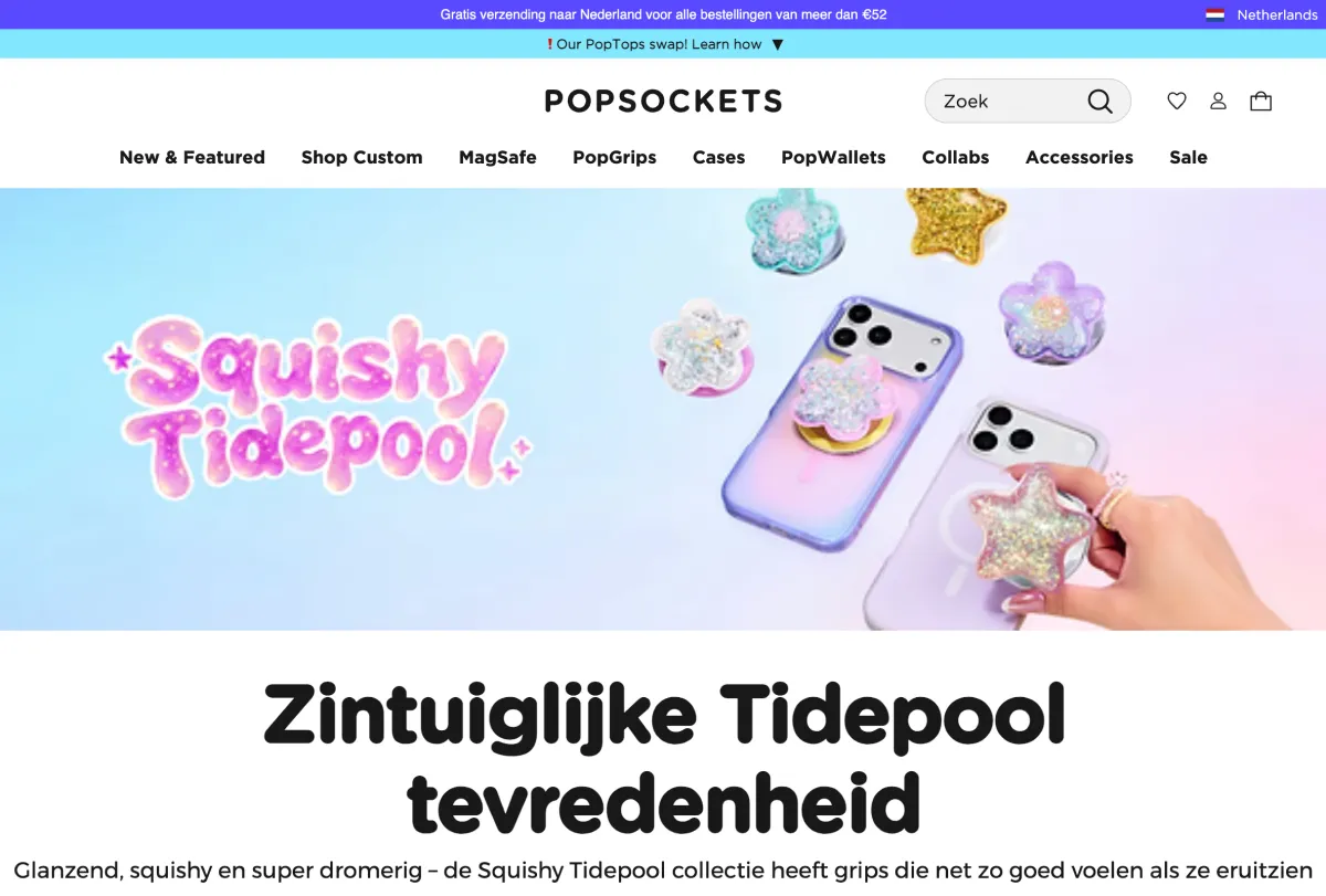 Shopify webshop voorbeeld - De custom-made builder van PopSockets
