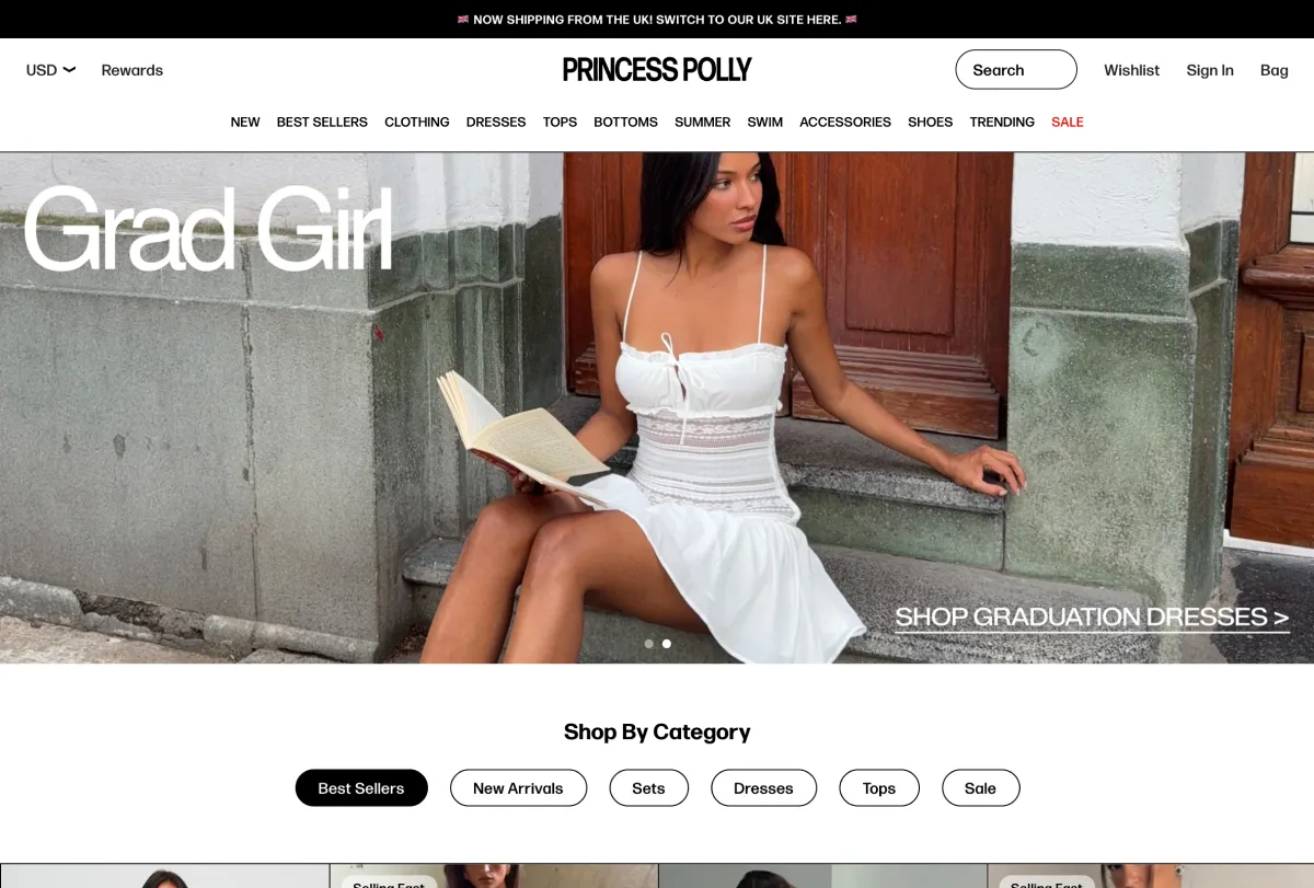 Shopify webshop voorbeeld - De mobile-first interface van Princess Polly