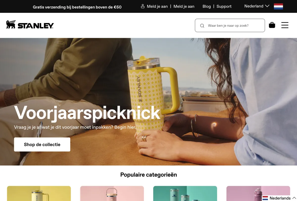 Shopify webshop voorbeeld - Het e-commerce platform van Stanley