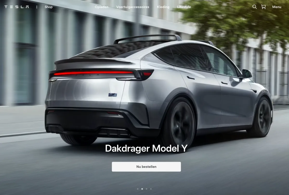 Shopify webshop voorbeeld - Het merchandise store design van Tesla