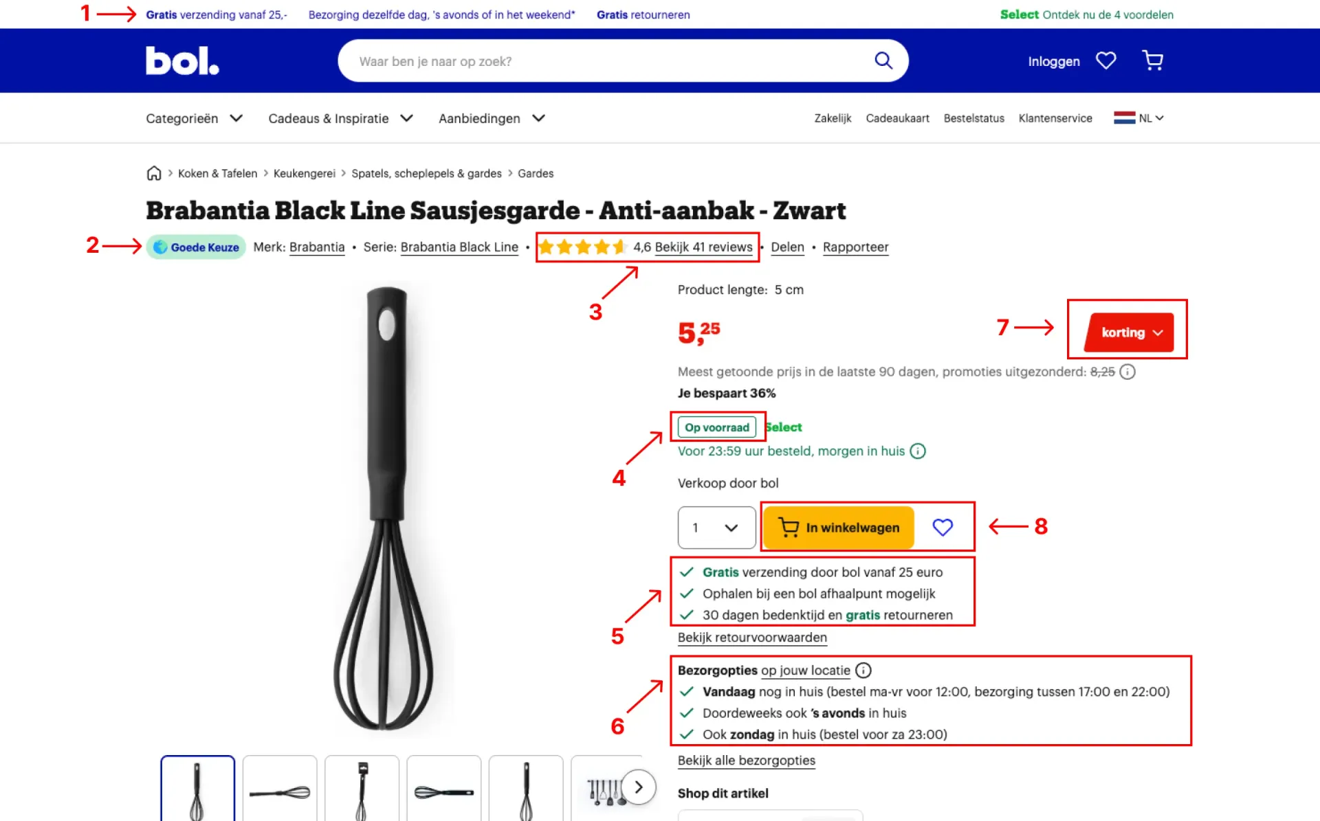 Printscreen productpagina bol.com met conversie analyse die omzet webshop verhogend werken